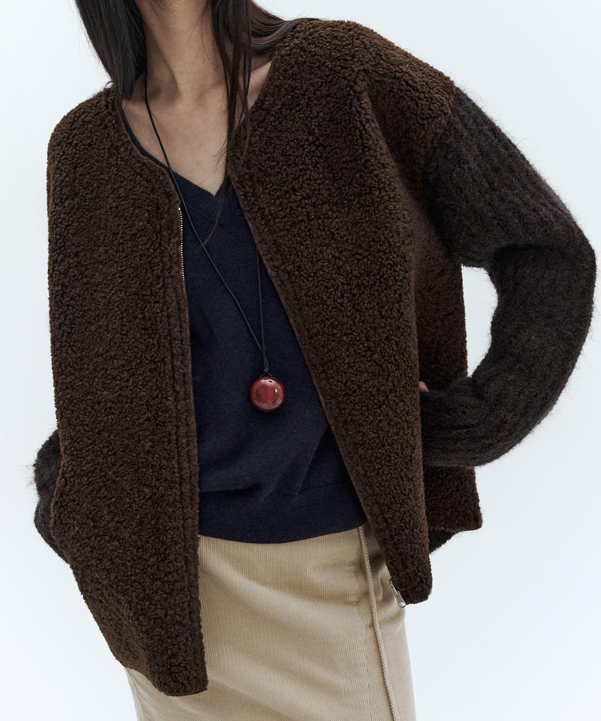 CITYBREEZE Alpaca Mix Zip-Up Knit_Brown
