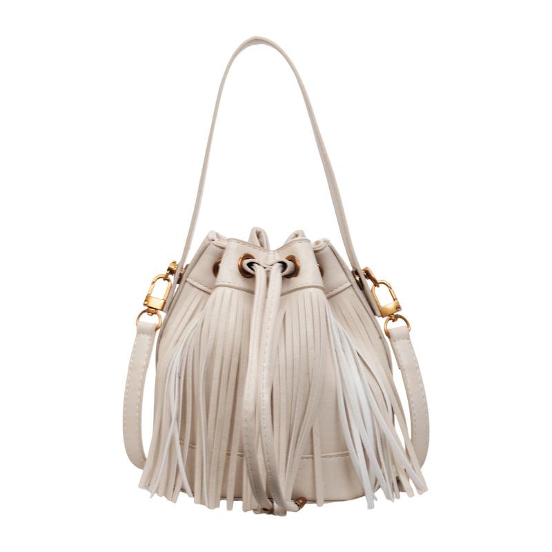 Tassel Handbag Drawstring Bucket Bag Women's Shoulder Crossbody Bag