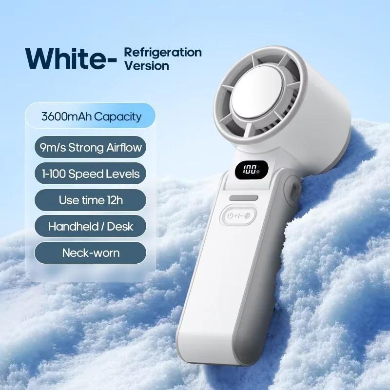 Outdoor Foldable Handheld Fan 1pcs Mini Cooling Rechargeable 3600mah Neck Digital Display Infinitely Adjustable Speed