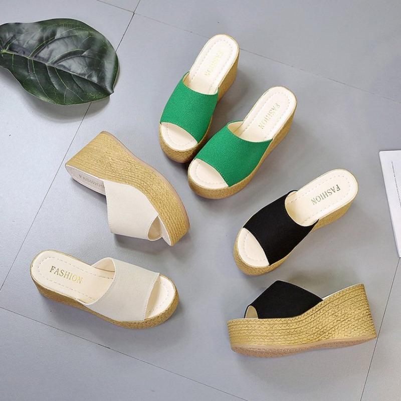 Damen Sommer Muffin mit Plateau-Absatz mit Fischmaul Bequeme Atmungsaktive Flip-Flops Strand Sandalen