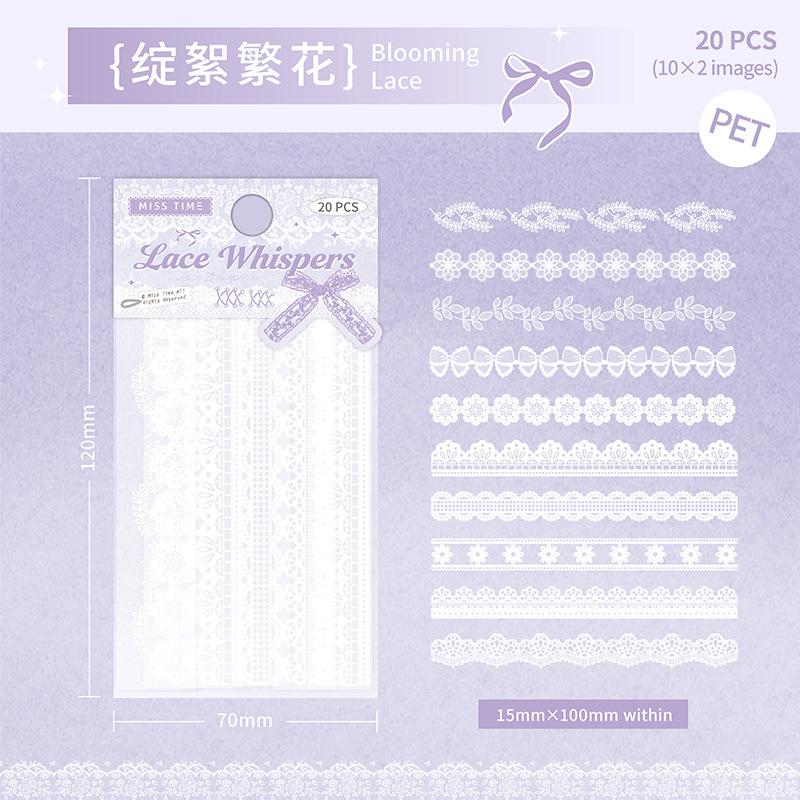 1pack/20pcs Ins Style Pure White Long Lace Stickers, Gentle Retro Style,DIY Handmade Album Scrapbooking Decorative Supplies