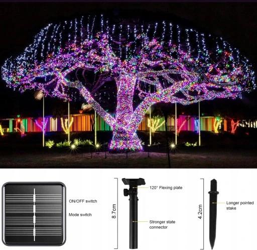 Lampki Choinkowe Solarne Druciki Girlanda Multikolor 200Led 20M ! No Pilot