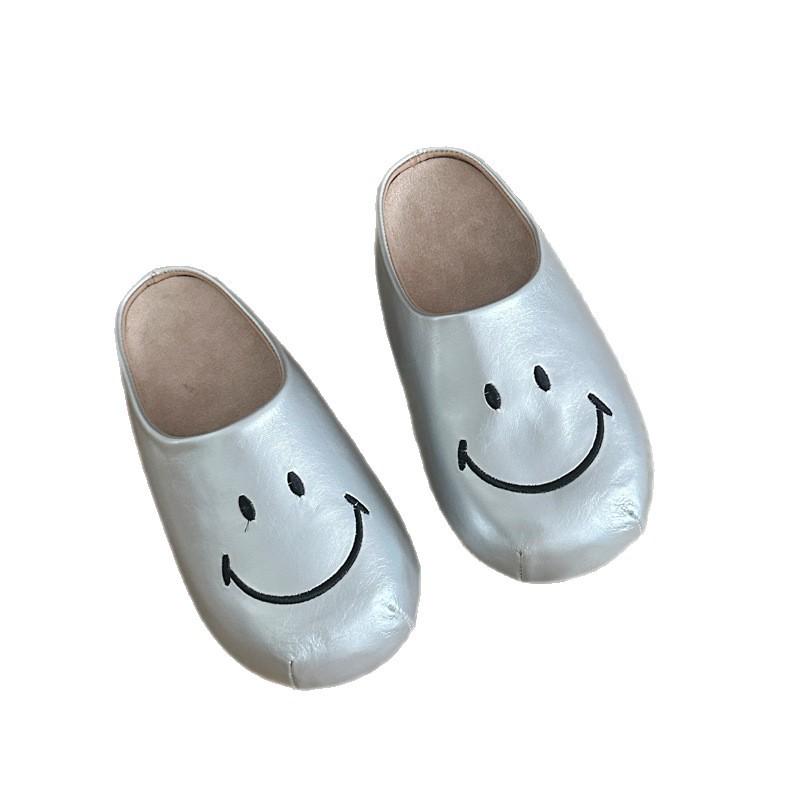 [Meng Ziyi same style] SMILEY smiley face half towing daily thick bottom height increase Birkenmuller one pedal slippers