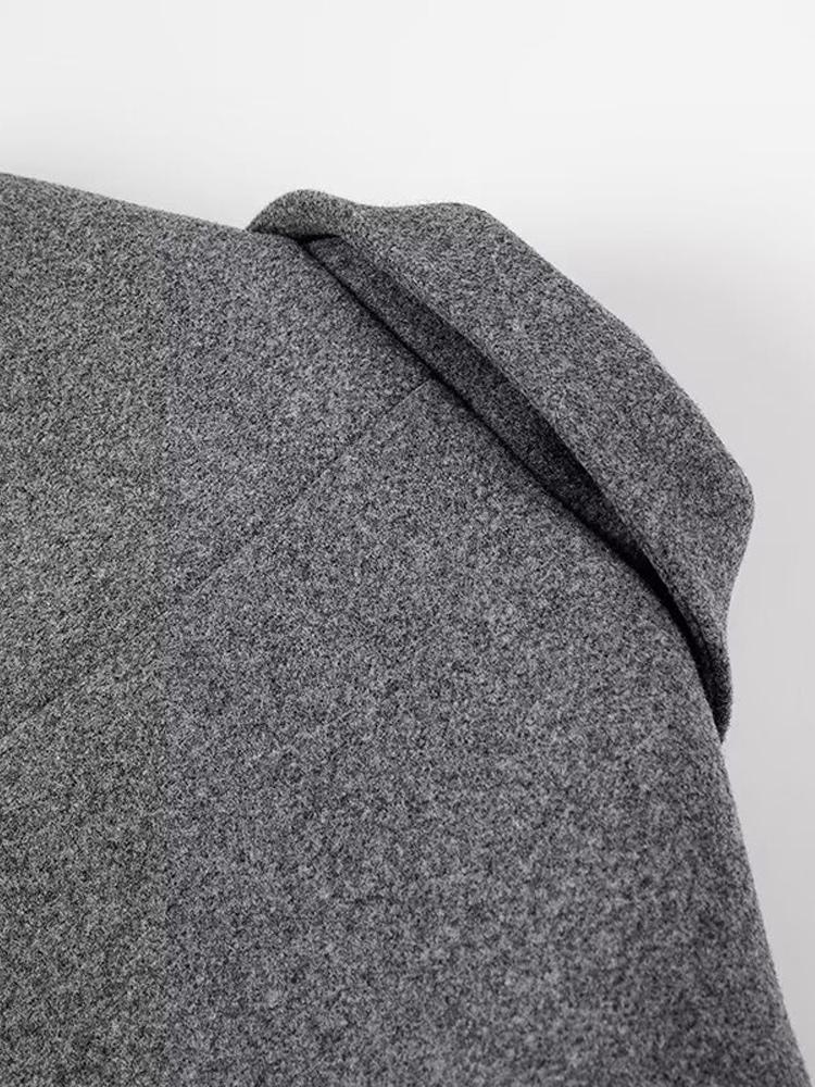 Palton Lung din Lână Artificială pentru Femei Palton cu Gât în V și Dublu Piept pentru Femei Palton Lung Gri pentru Femei, Rezistent la Vânt și Călduros Stil Clasic Minimalist