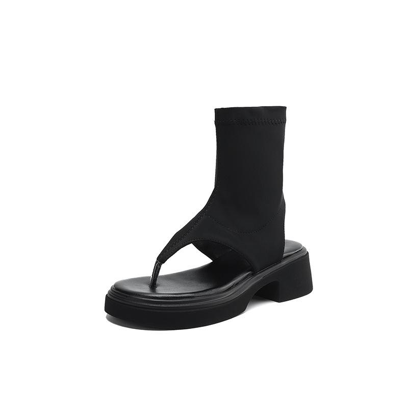 New women's platform sandals casual black large size shoes summer sandals sleeve one pedal women's cool boots round head
