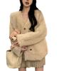 Double-breasted Imitation Mink Cardigan Sweater Women's Autumn New Thickened Lazy Loose and Comfortable Knitted Sweater Jacket