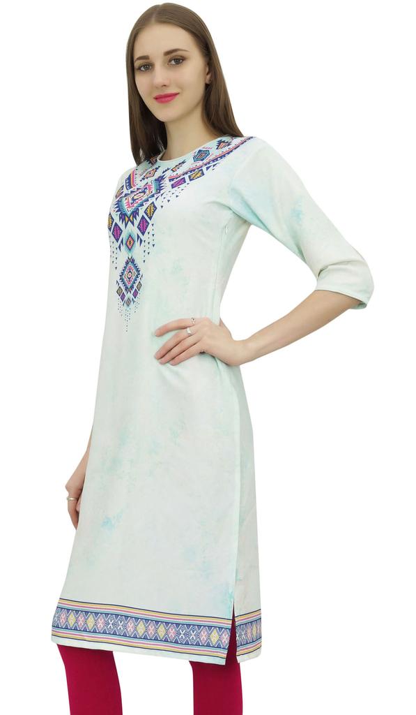 Bimba Women's Casual Digital Printed Kurta Green Ethnic Kurti Designer