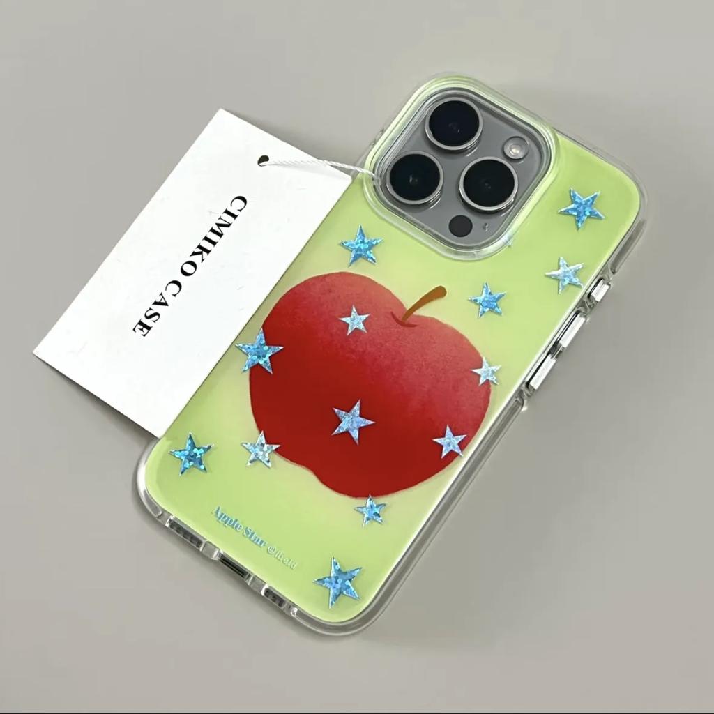 Cartoon Ins Blue Star Red Apple Cute Phone Case For IPhone 17e 16e 17 12 11 Air 16 15 14 13 Pro Max Y2K Fresh Protective Cover
