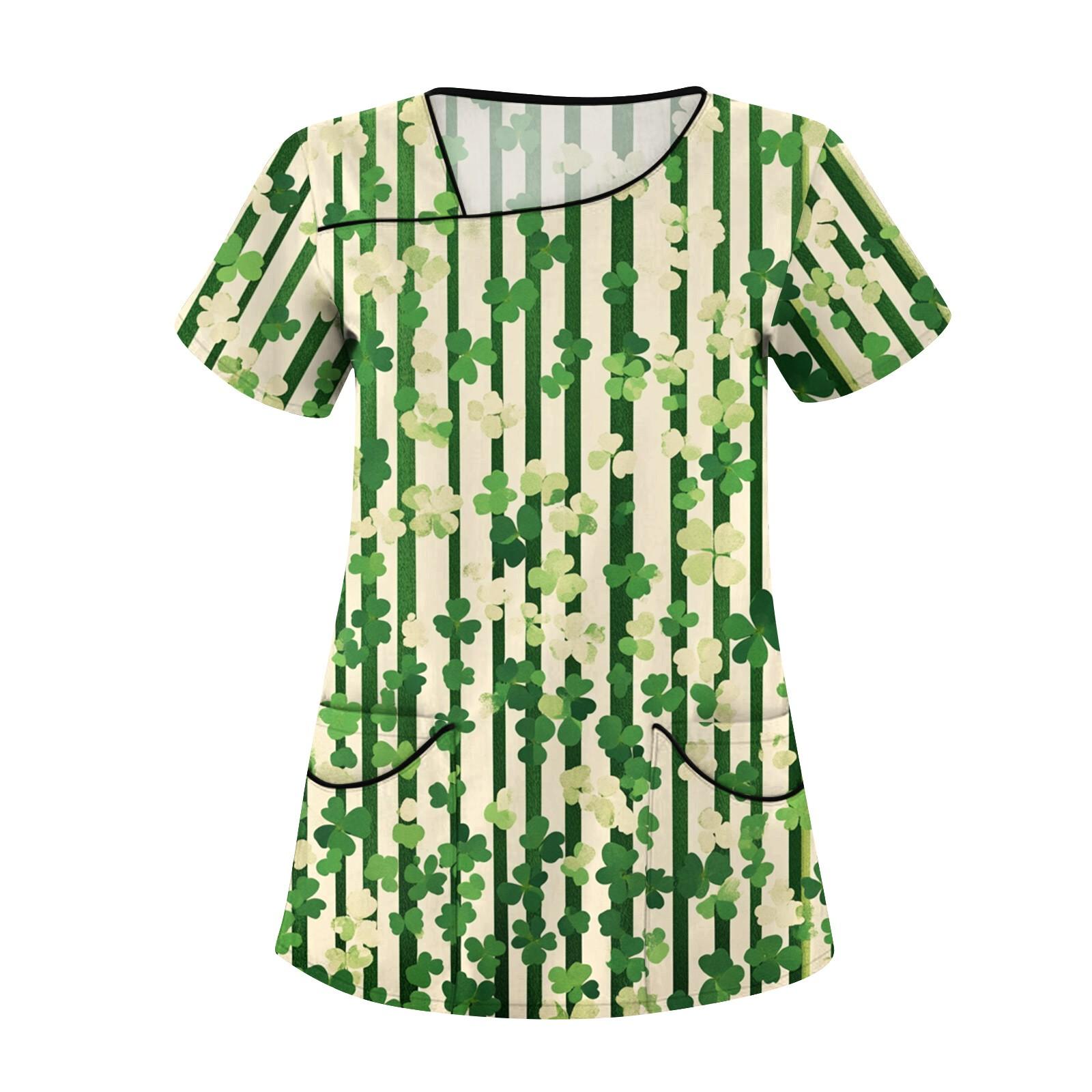 

Женская повседневная рабочая одежда с короткими рукавами и наклонным воротником с принтом и двойными карманами XL