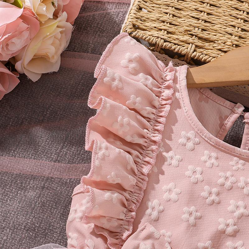Kids Princess Dress Girls O Neck Wing Sleeve Bowknot Floral Print Embroidery Summer Sweet Birthday Party Clothing