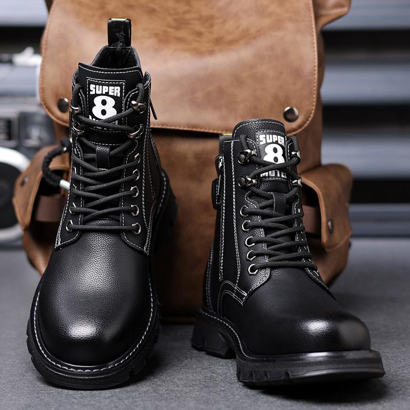 Martin boots men's new autumn and winter warm British style retro men's velvet fashion men's leather shoes high-top tooling boots