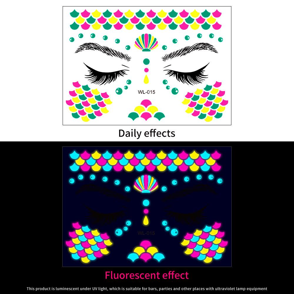 16 Fluorescent Face Stickers Nightclub Masquerade Neon Fluorescent Face Stickers Waterproof Music Festival Glow Tattoo Stickers