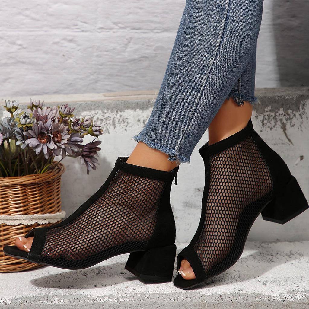 Open Toe Wedge Sandals Ladies Light Casual Shoes Women'S Black Fish Mouth Square Heel Mesh Slave Sandalias De Mujer Verano 2026