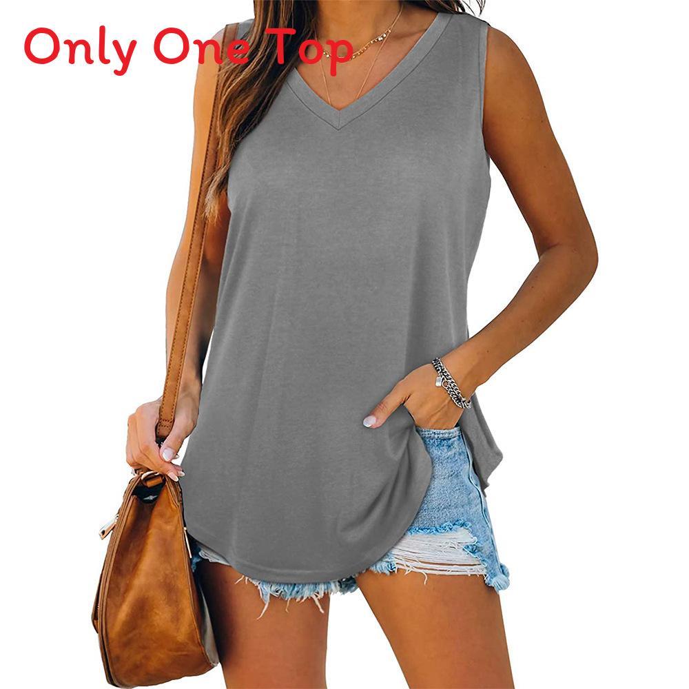 Cotton Sleeveless V Neck Tshirt For Women With Spliced Design Casual Spring