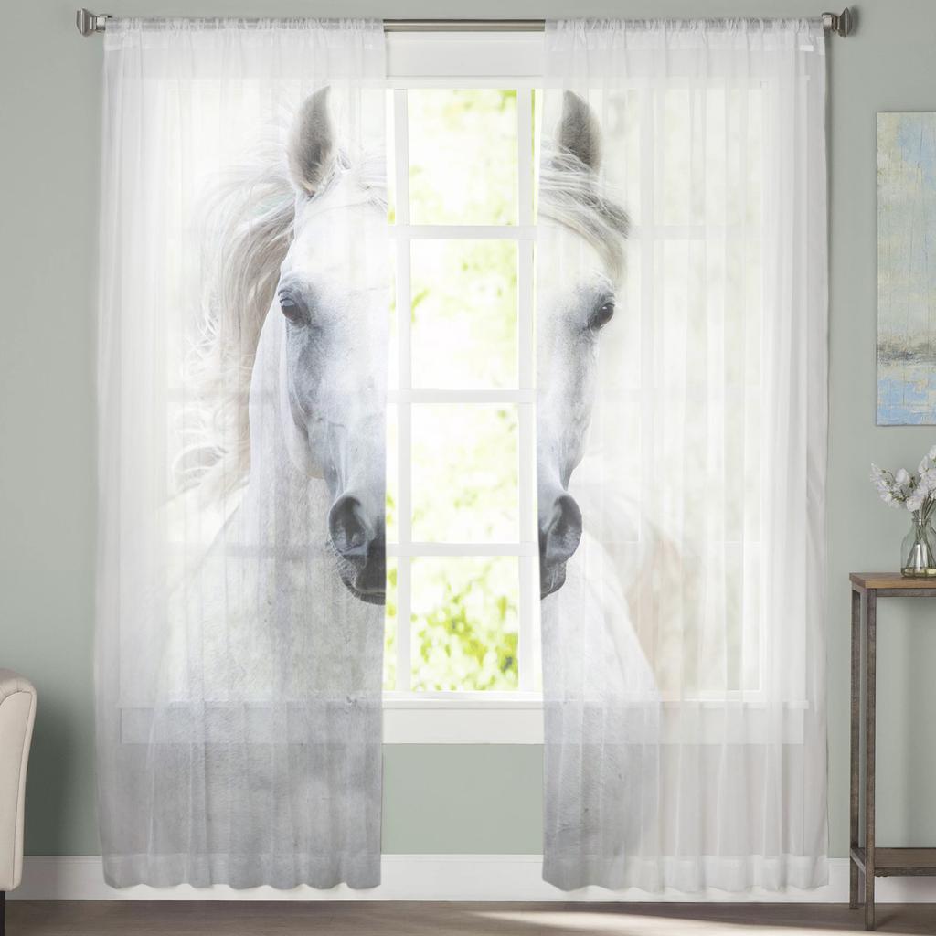 Animal Horse Tulle Curtains Modern Chiffon Sheer Voile for Living Room Kitchen Decoration
