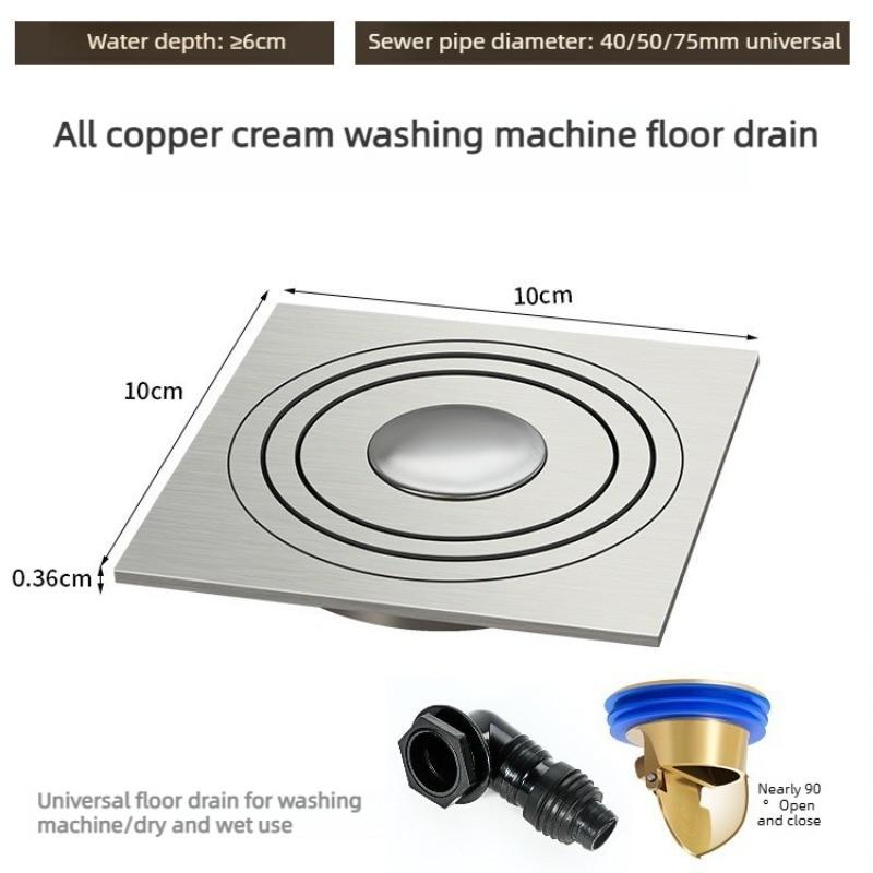 Gun Gray All Copper Anti Odor Bathroom Shower Room Sewer Invisible Floor Drain Washing Machine Toilet Drainage Device