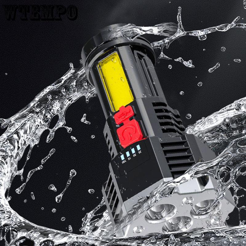 Flashlight 5 Beads LED Multi Functional Strong COB Side Lights Outdoor Portable Home USB Charging Flashlight