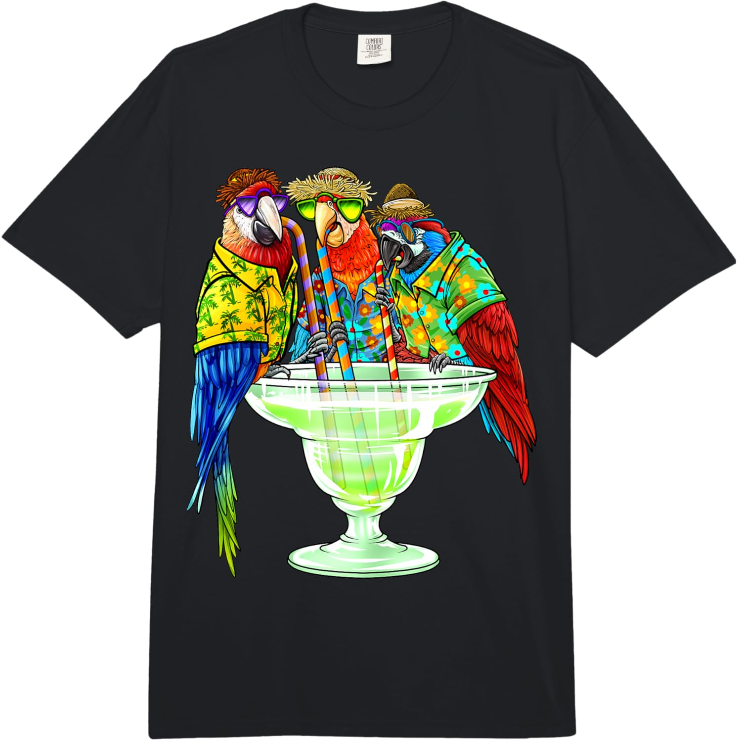 Parrots Drinking Margarita Hawaiian Vacation Birds Comfort Colors Adult Heavyweight T-Shirt S разноцветный