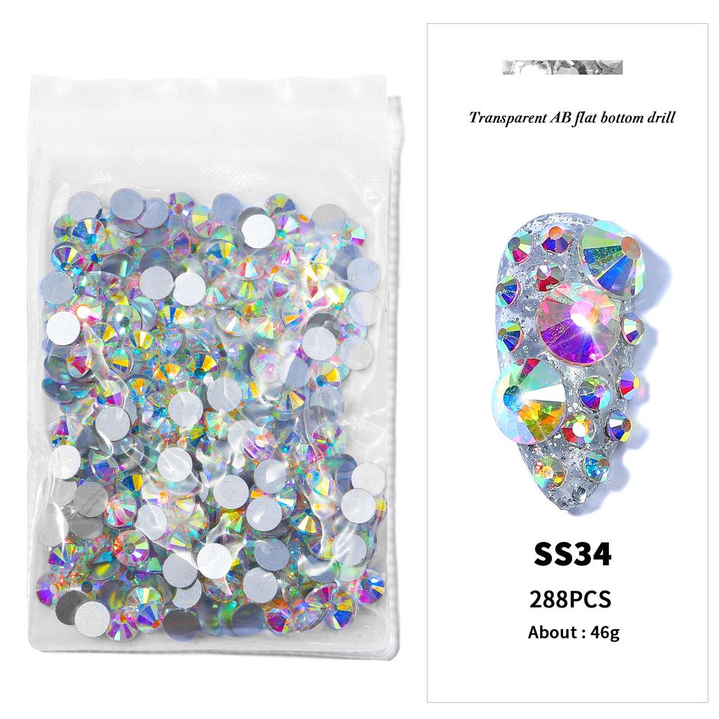 Nail Art Flat Bottom Drill Transparent Drill Ab Drill Nail Drill Diy Nail Ornament Nail Art Ornament Rhinestone