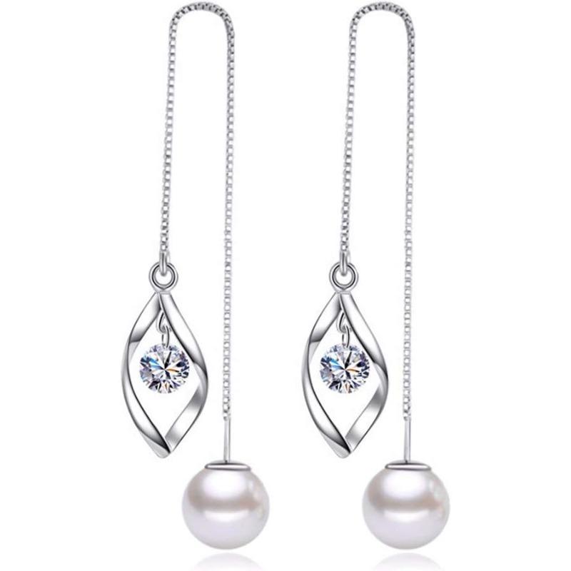 

Threader Tassel Earrings Pearl Ball Drop Long Chain Earrings Wedding for Women