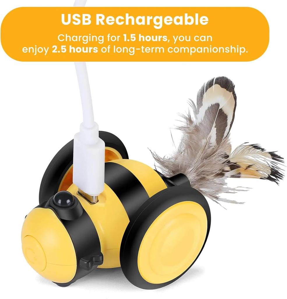 Cat Toys Interactive for Indoor Cats Automatic Ball with USB Rechargeable LED Tail Light Automatic Return At Obstacles Cat Toy