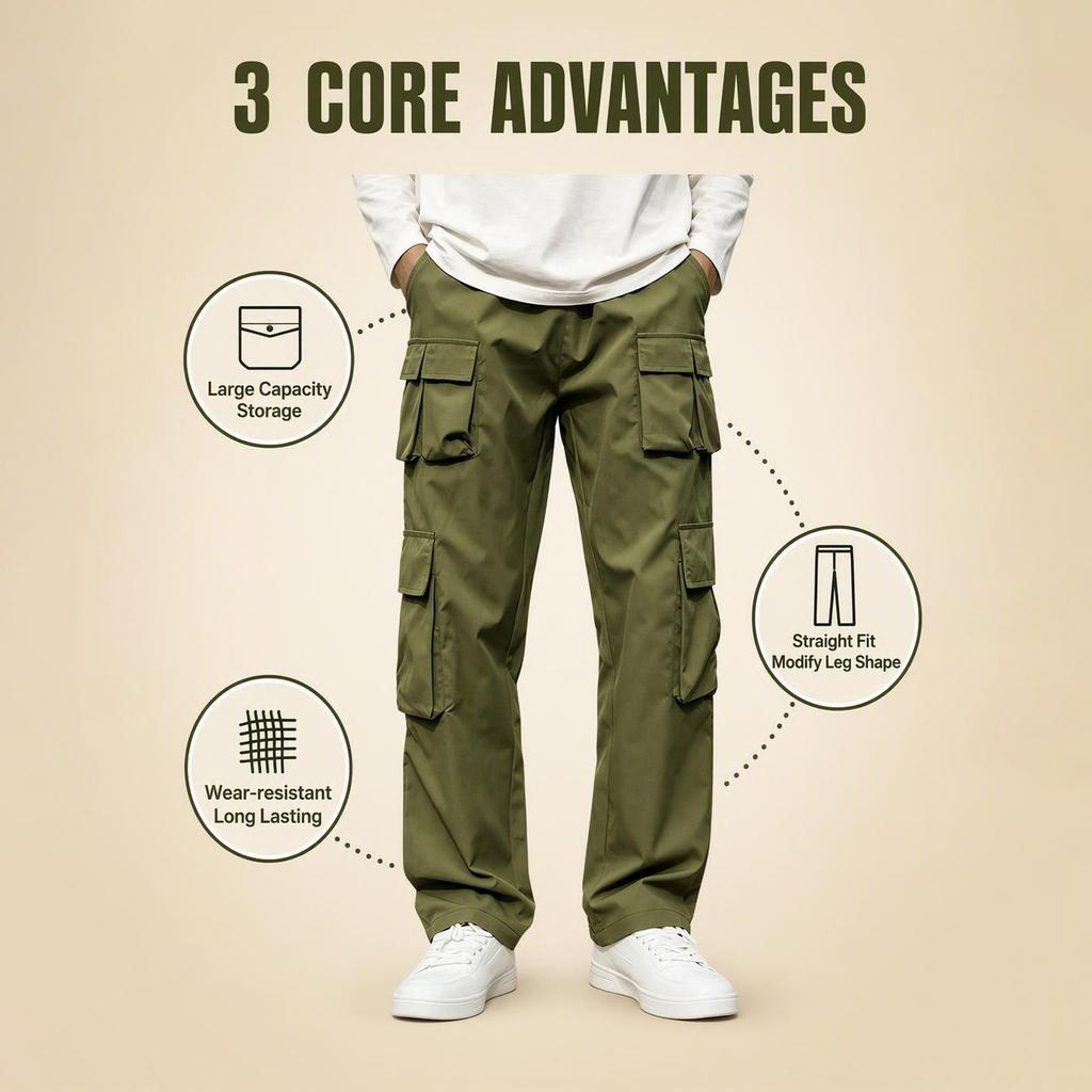 Men's Outdoor Multi-Pocket Cargo Pants Casual Hiking Trousers for Travel and Work