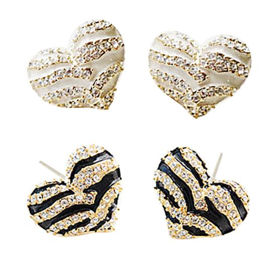 Women's Fashion Zebra Crystal Rhinestone Heart Shape Ear Stud Earrings Jewelry