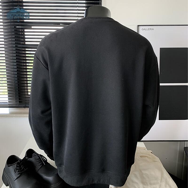 Dingfengbaoluo American Style Crewneck Sweatshirt Men Autumn Patchwork Deconstructed Solid Color Loose Casual Long Sleeve
