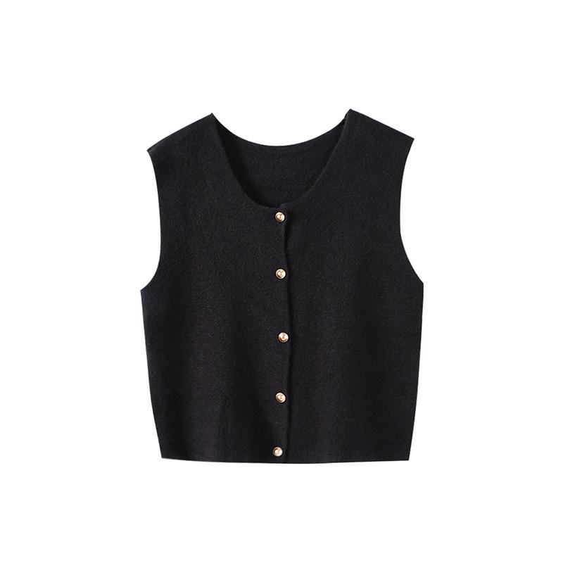 

Круглый вырез трикотажный жилет женский однобортный кардиган однотонный топ без рукавов простой дорожный свободный повседневный топ без рукавов внешний наряд весна 2XL чёрный
