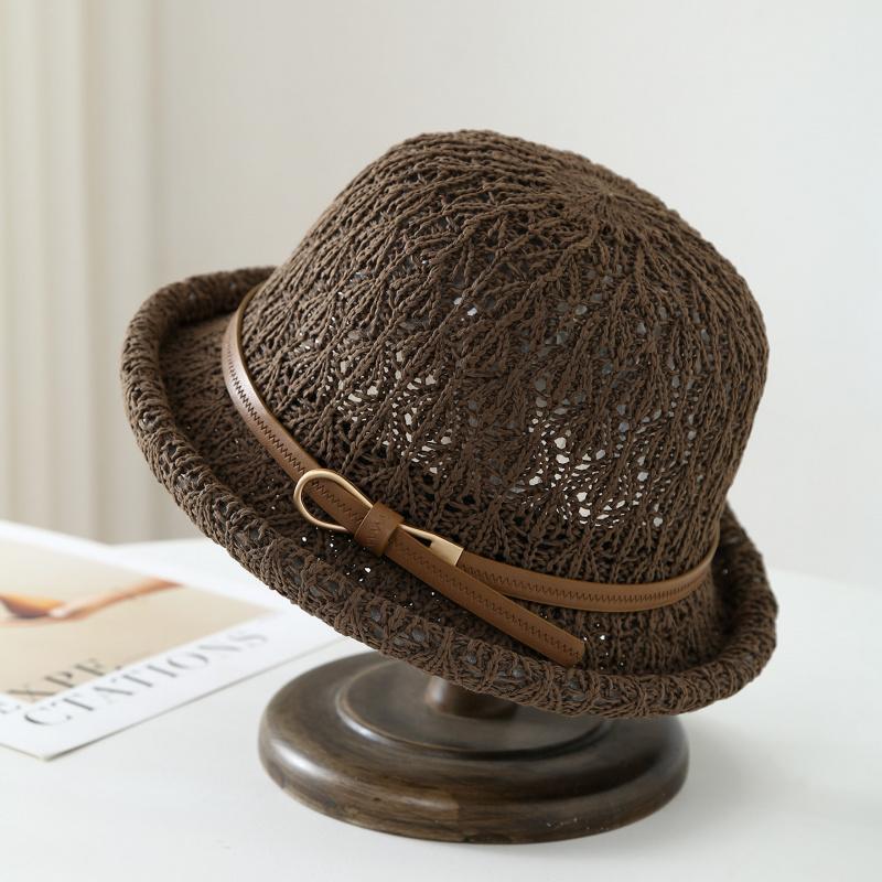 Knit Bucket Hat Women Belt Design Spring Summer Windproof Sun Hat Casual New Ladies Headwear