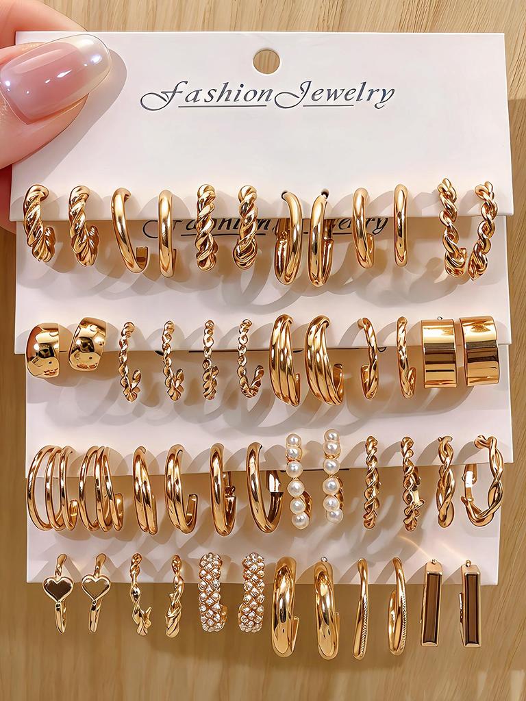 Retro Heart & Geometric Pearl 11-Piece Women's Earring Set