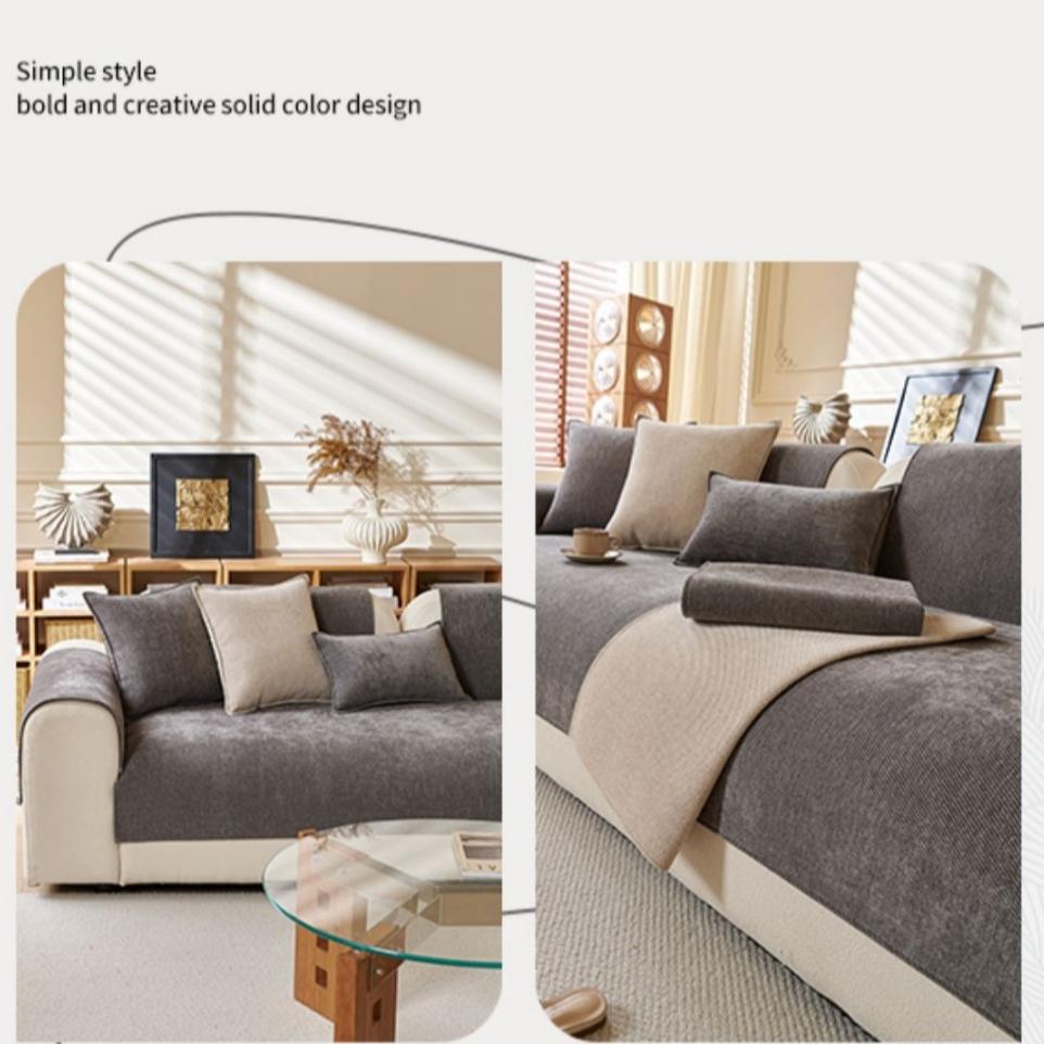 Minimalistische Twill Chenille Anti-Rutsch Sofaabdeckung für alle Jahreszeiten Wohnzimmermöbel Dekor Couchkissenbezug Überwurf