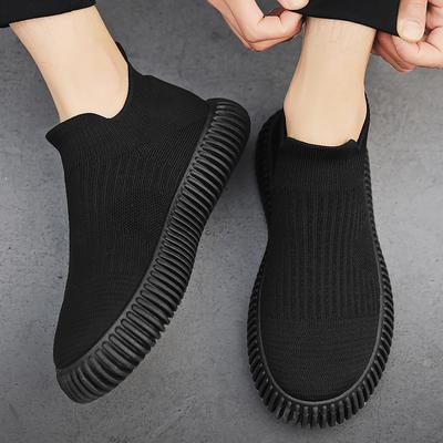 Fashion Round Toe Sports Shoes for Men Breathable Fashionable and Lightweight Black Walking Shoes Mesh Thick Soled Flat Shoes Casual
