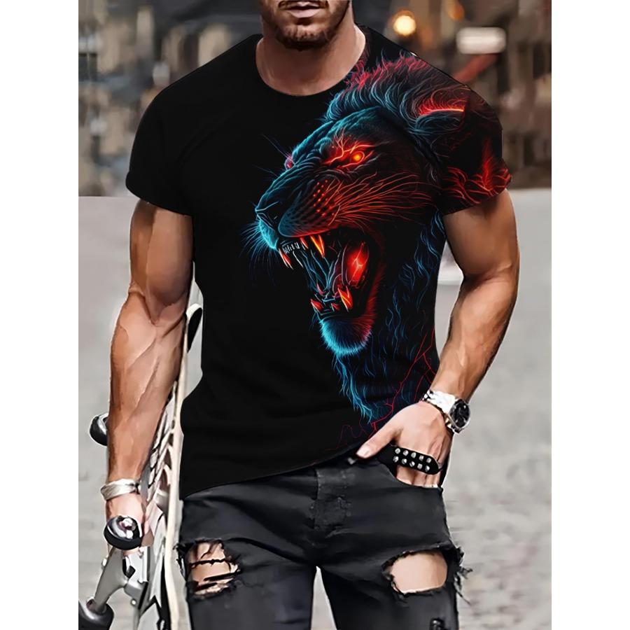 Tricou cu imprimeu 3D cu animale de modă Tricouri cu model de leu Tricou cu mânecă scurtă cu gâtul O Tricou cu mânecă scurtă de vară Tricouri pentru bărbați respirabile Îmbrăcăminte cu desene animate pentru bărbați