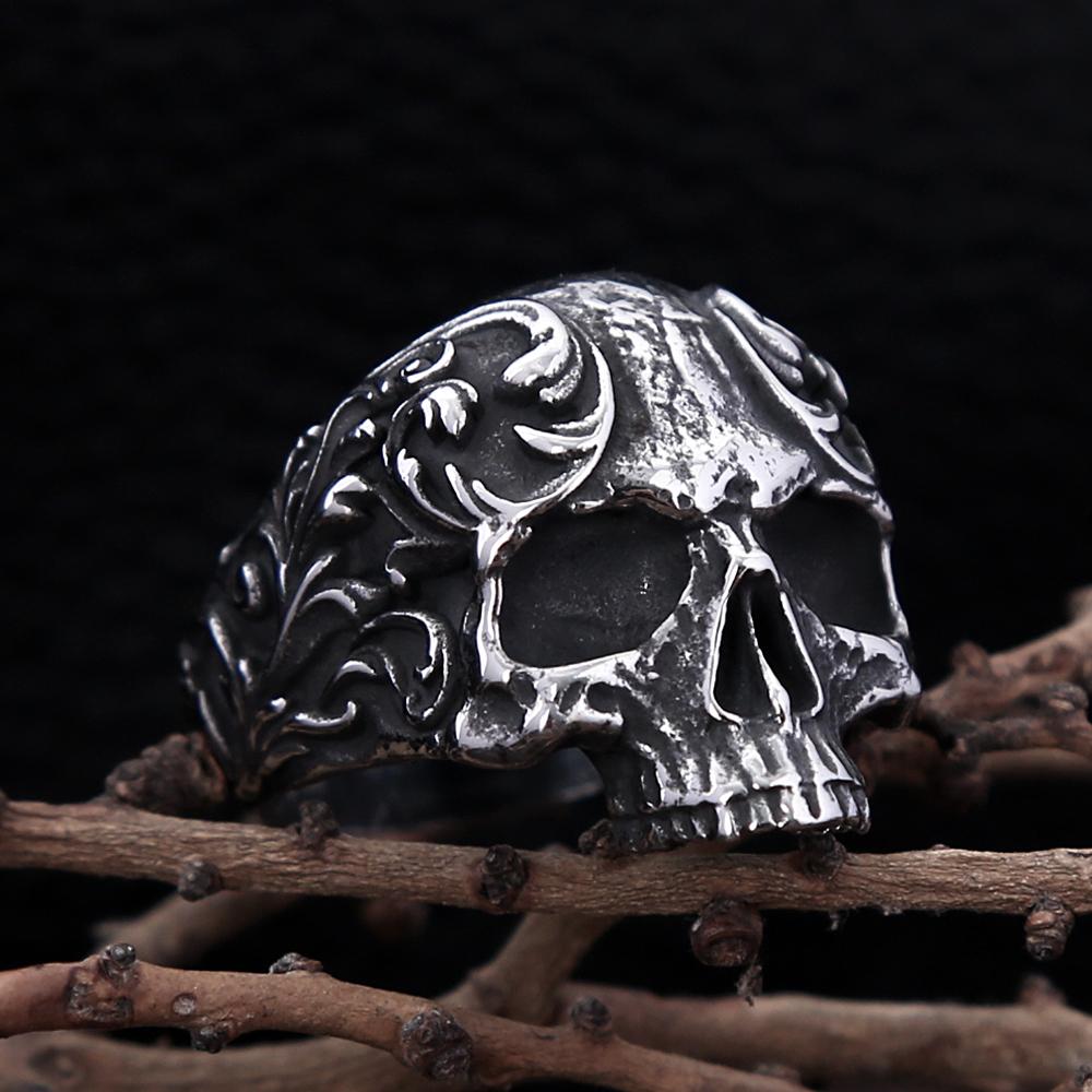 Gothic Vintage 316L Stainless Steel Skull Ring For Men Women Fashion Punk Biker Carved Rings Amulet Jewelry Gifts Dropshipping
