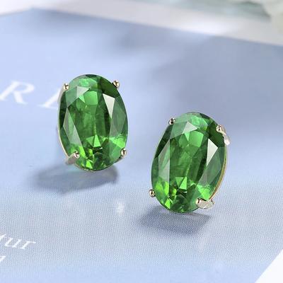 Fashion Female Earrings Sterling SIlver Green Round Zircon Small Earrings for Women Promise Love Wedding Pendientes