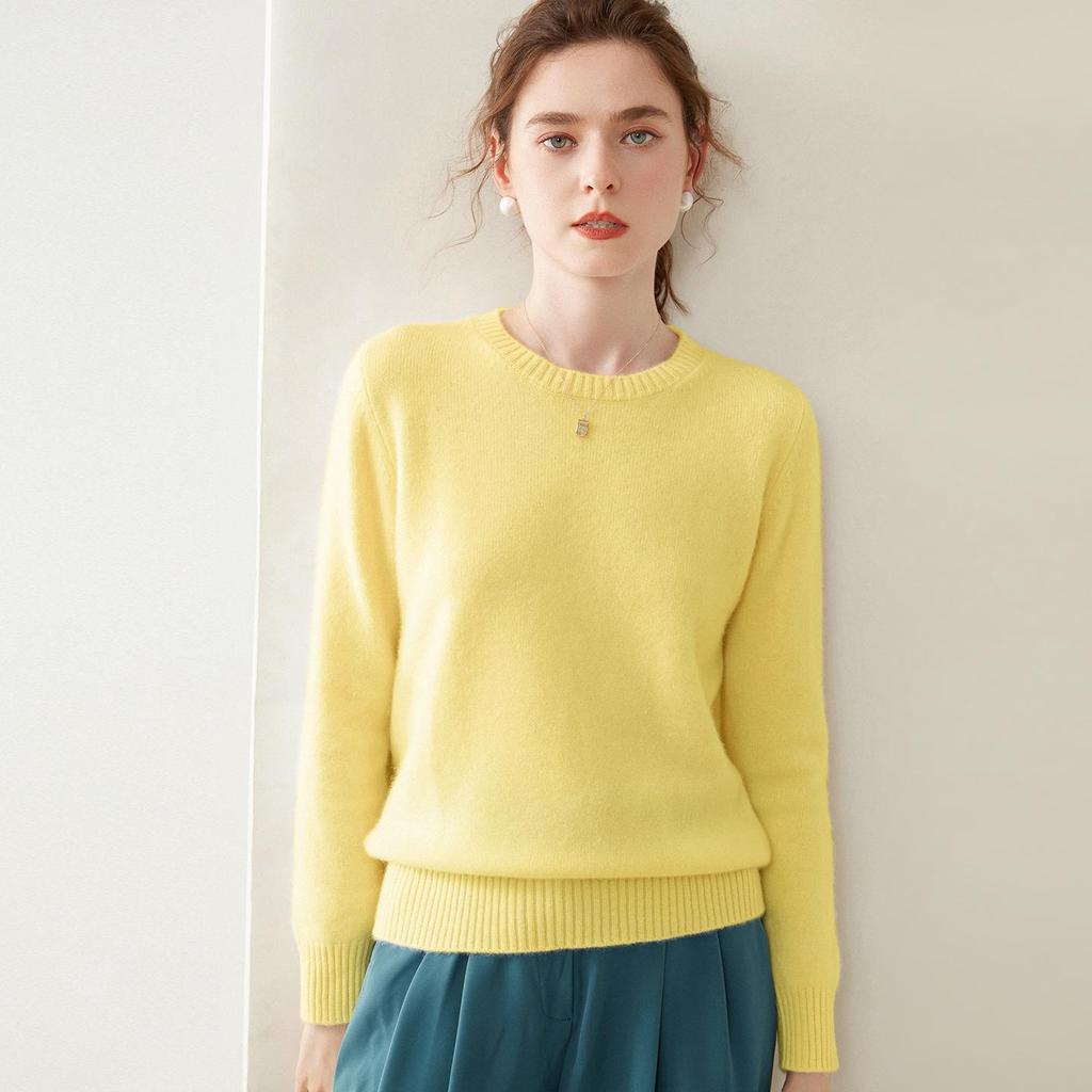 Women's 100% Pure Cashmere Round Neck Sweater - Versatile Style for Autumn and Winter