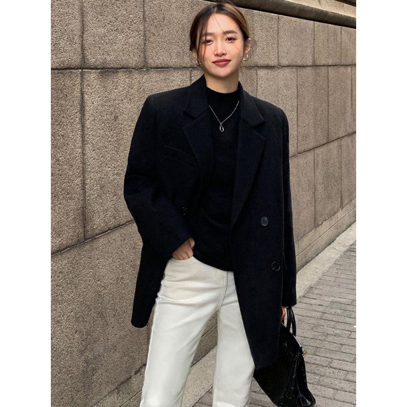 Women's Plus Size Retro British Woolen Suit Jacket - Winter 2026 New Style