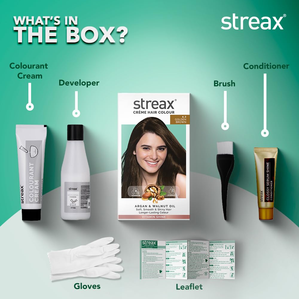 Streax Permanent Hair Colour 4.3 Golden Brown 120 Ml Pack of 1 Long Lasting Cream Hair Colour Women
