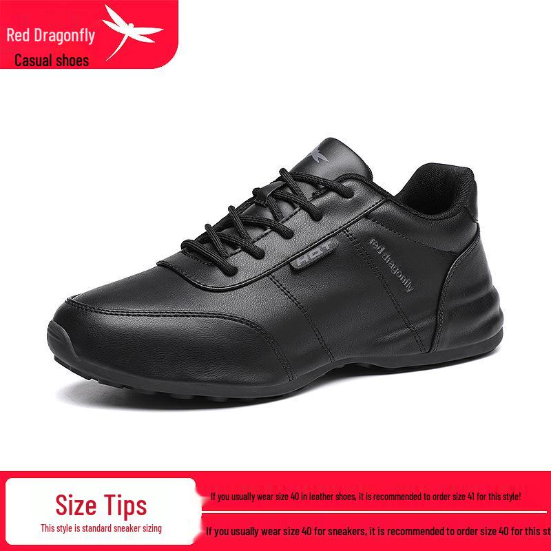 Men s Red Dragonfly Waterproof Leather Dad Shoes, Thick Sole, Trendy Height-Increasing, Autumn/Winter Casual Sneakers. 44 чёрный