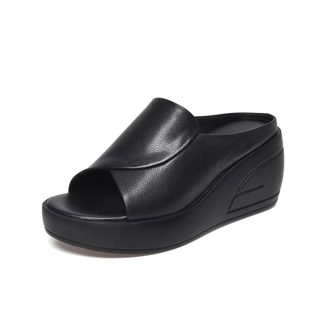 

Women s Fashion Summer Platform Sandals, Korean Style Soft-Soled Chunky Heel Slippers, Comfortable Mom Slip-On Sandals 35 чёрный