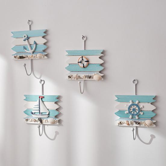 Kleiderhaken mit Aufhängelöchern Ohne Bohren Haken Marine Stil Eisen Wandhaken für Eingangsbereich Badezimmer Küche Schlüssel