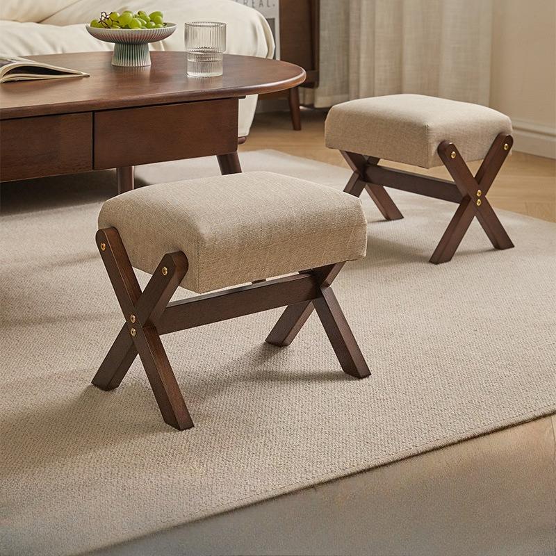 Solid Wood Footstool Soft Household Shoe Bench Doorway Stool Living Room Small Bench Sitting Stool for Bedside Dressing Room marrone