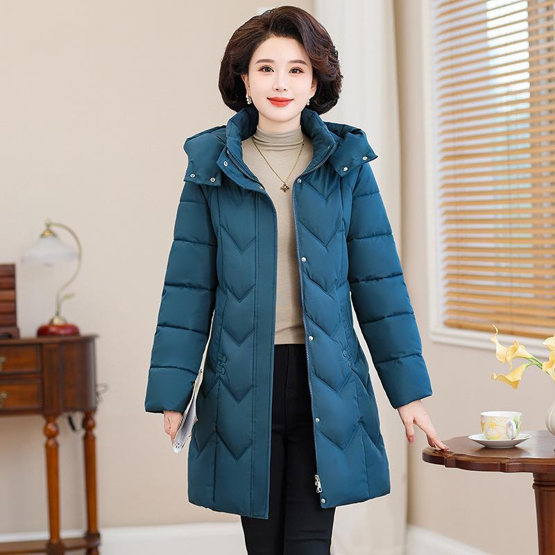 Middle-aged and Elderly Large-size Cotton-padded Clothes for Women's Medium and Long Loose Winter Hooded Down Cotton-padded Jackets