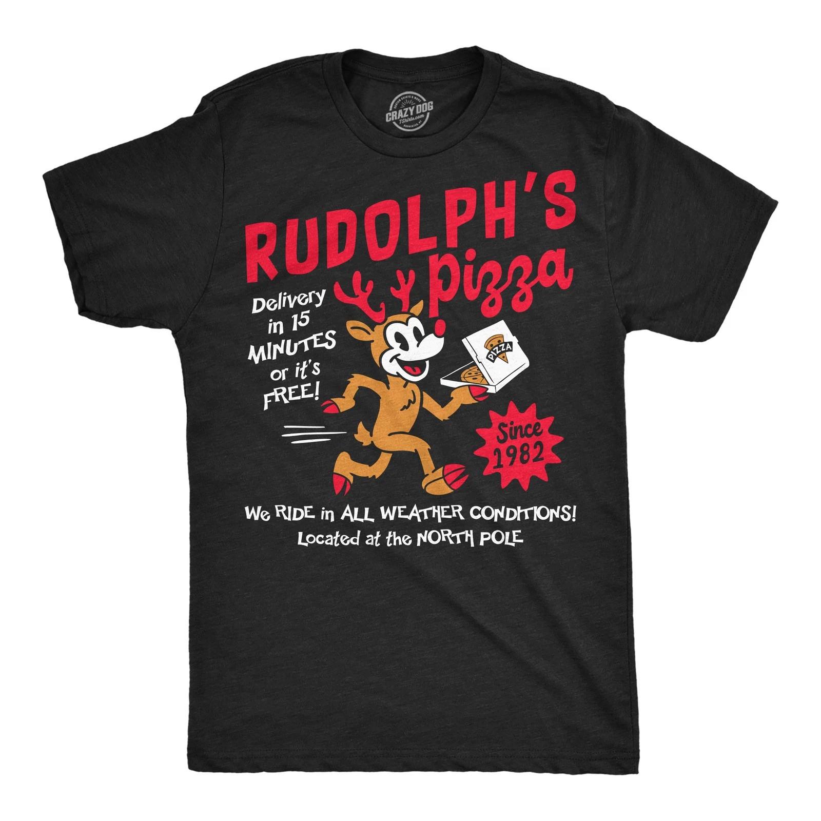 Mens Funny T Shirts Rudolphs Pizza Sarcastic Christmas Graphic Novelty Tee For XL