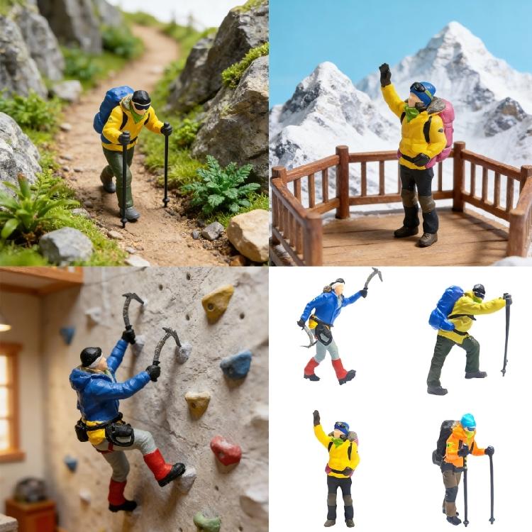 Realistic Hiking People Figure Model 1:64 Scale Hand Painted Miniature Figures for Dioramas Props,Photography Collector