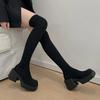 Fashion Women's New Spring Autumn Elastic Socks Boots Long Tube Over Knee Thick Heel Slimming Knit Socks Shoes Polyurethane Sole Rubber