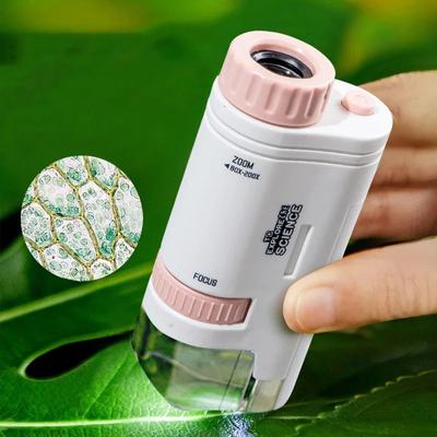60-200X dětský mikroskop kapesní mikroskop s LED světlem Přenosný elektrický mini vědecký mikroskop s vysokým rozlišením, venkovní