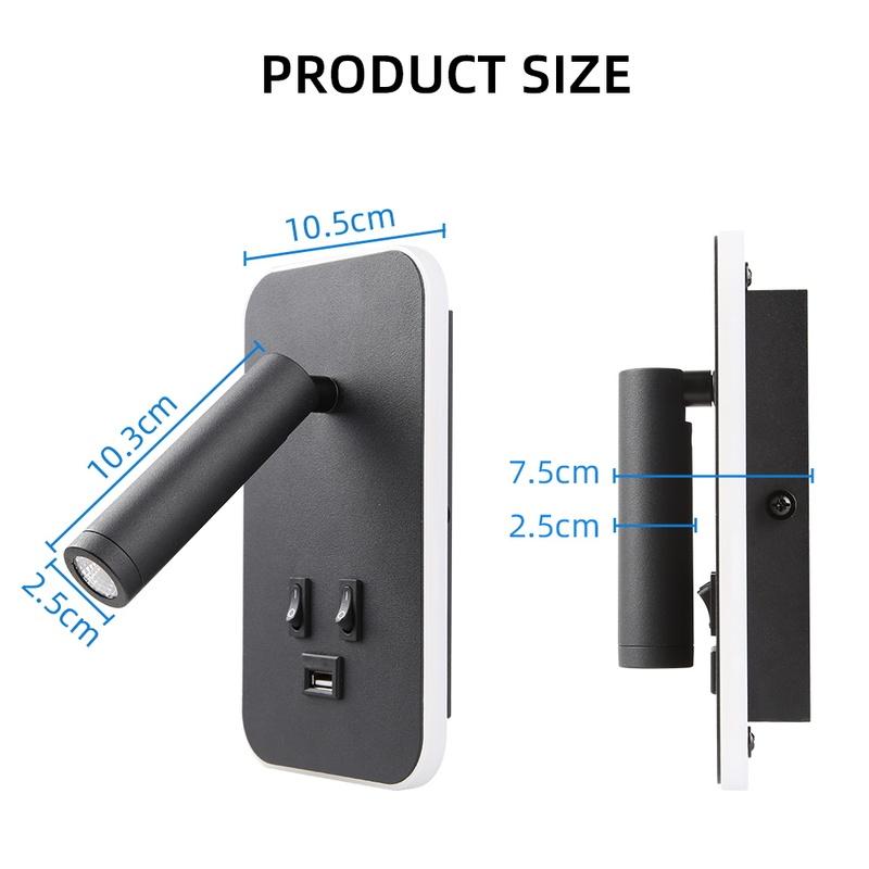 Bedside Wall Lamp with Switch and USB Port Wall Mounted Reading Spot Lights Bedroom Wall Sconce Rotatable Led Wall Light Cabinet