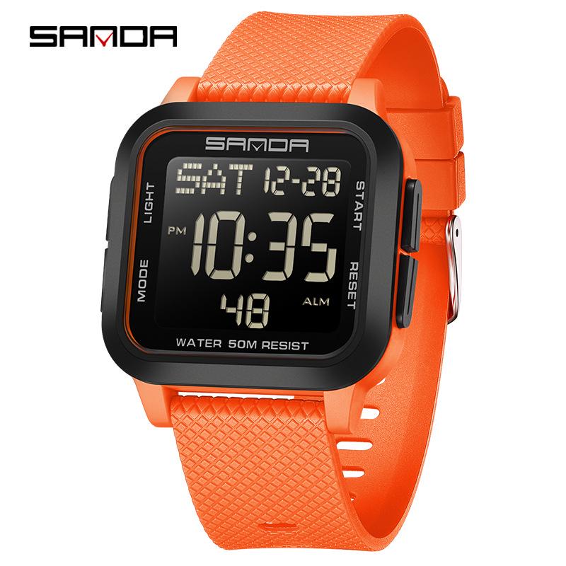 Sanda Student Sports Watch - Waterproof, Luminous Large Dial, Countdown Timer, Multifunction Alarm Clock, Square Electronic Design